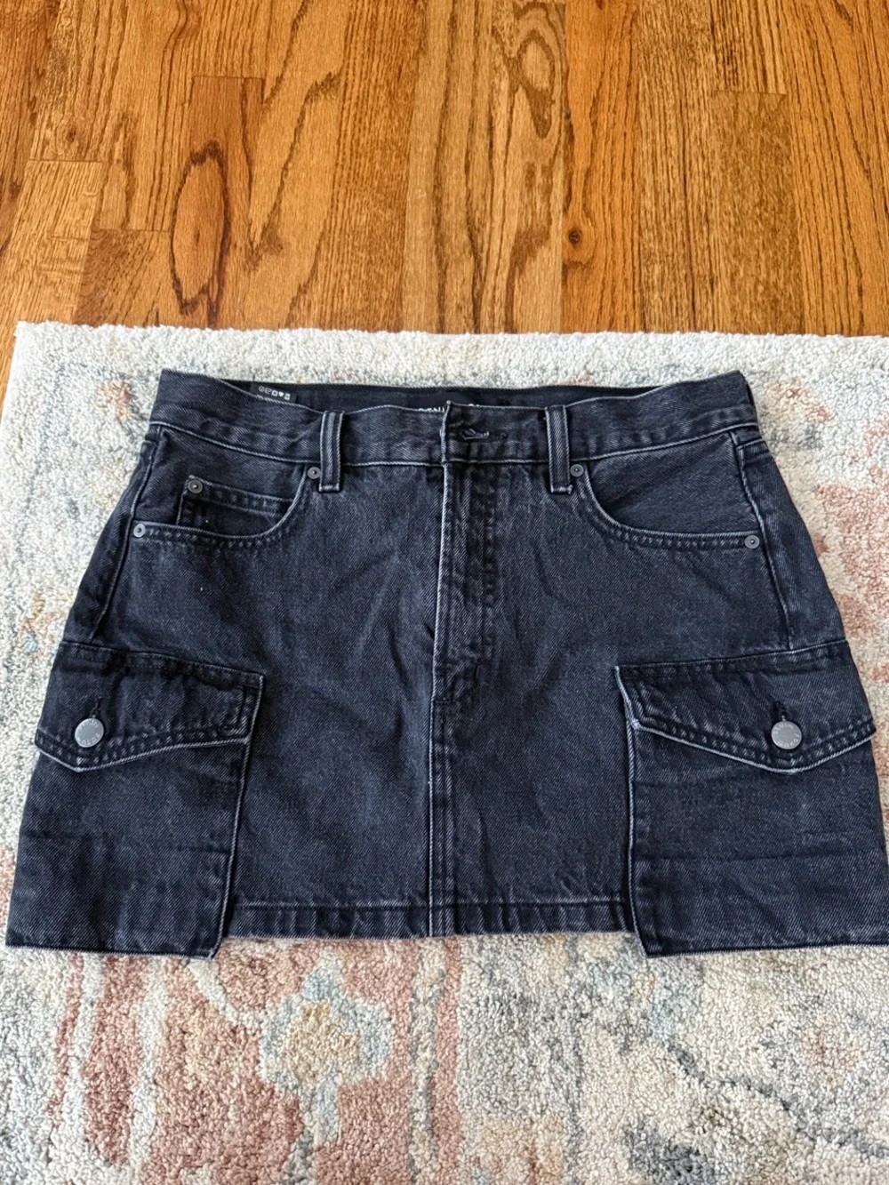 Denim Forum Black Cargo Pocket Denim Mini Skirt